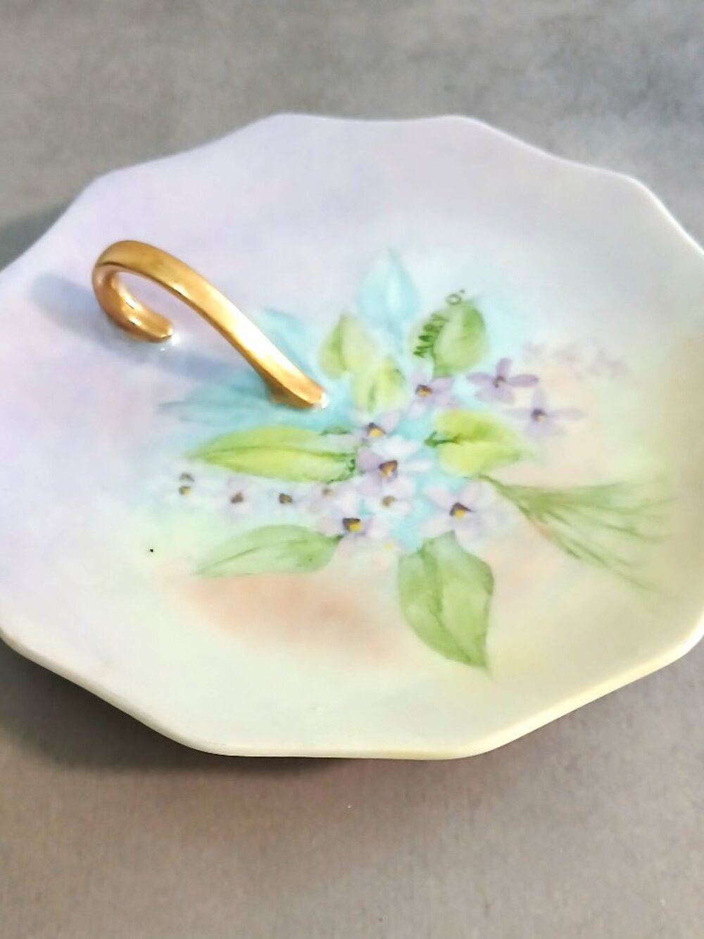 Hand Painted Violets & Blossoms-Nappy Dish